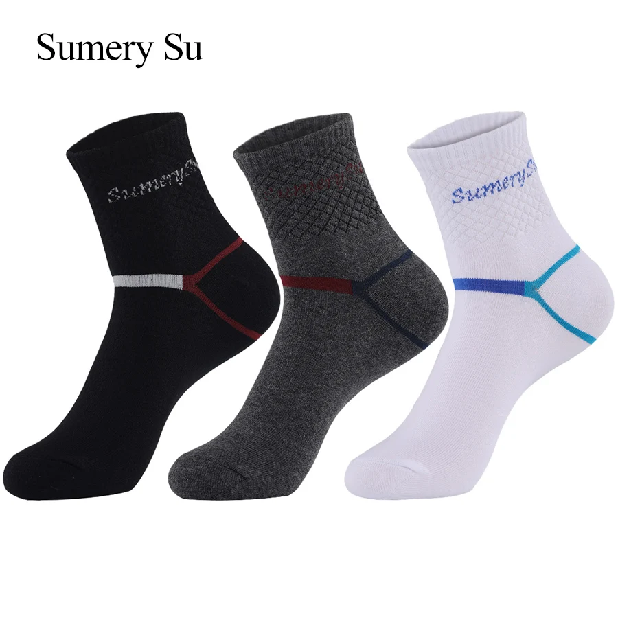 3 Pairs/Lot Sports Socks Men Running Casual Thick Cotton Solid Outdoor Gym Climbing High Long Dress Sock Male Gift 5 Colors