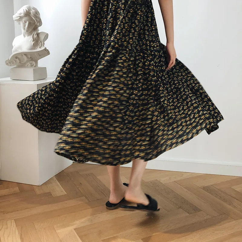 Новое поступление весеннее женское винтажное шифоновое длинное платье с круглым