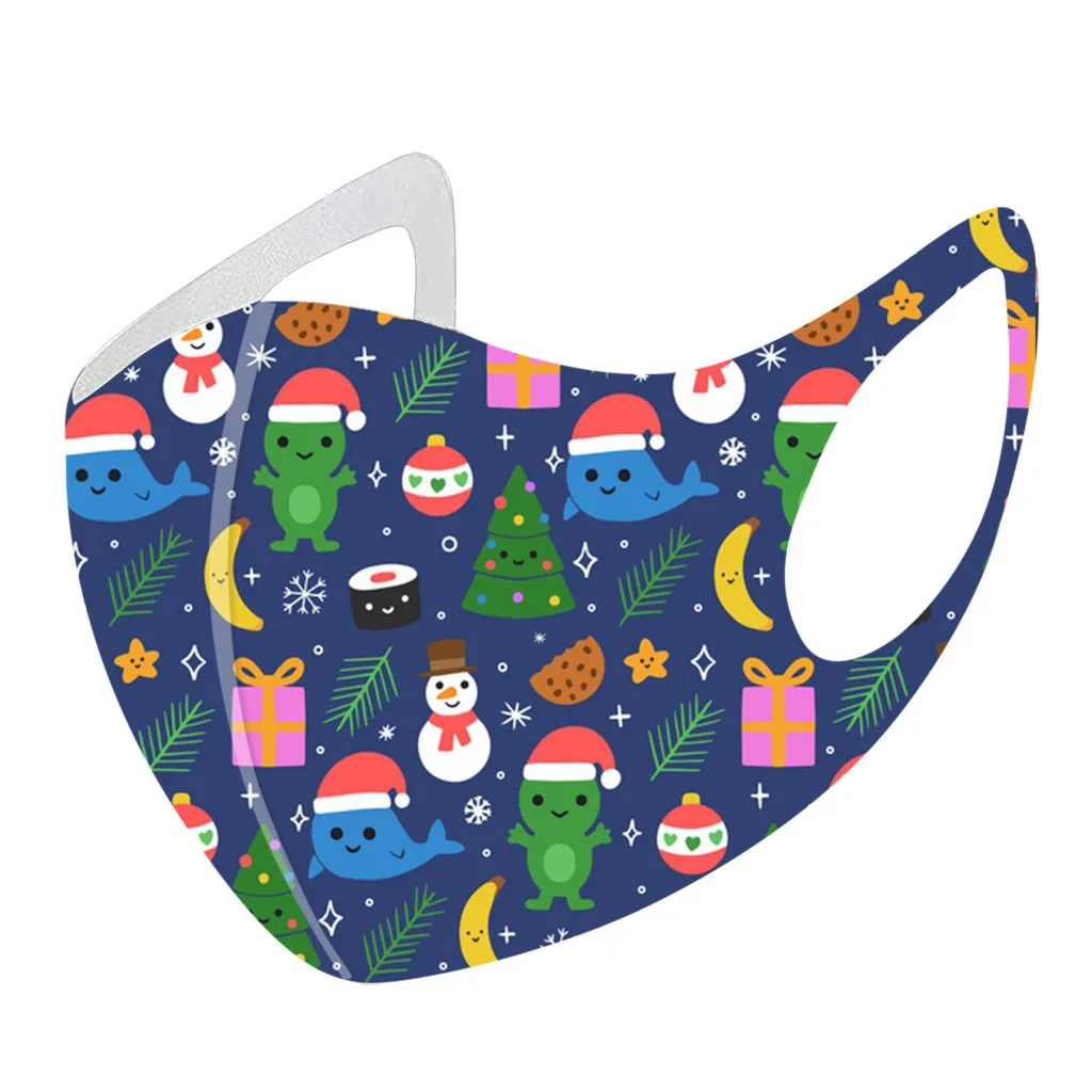 

#1PCS Christmas Kids Face Masks Washable Reusable Face Cover Fashion Print Ice Silk Mask Breathable Mouth Cover Mask Mascarillas
