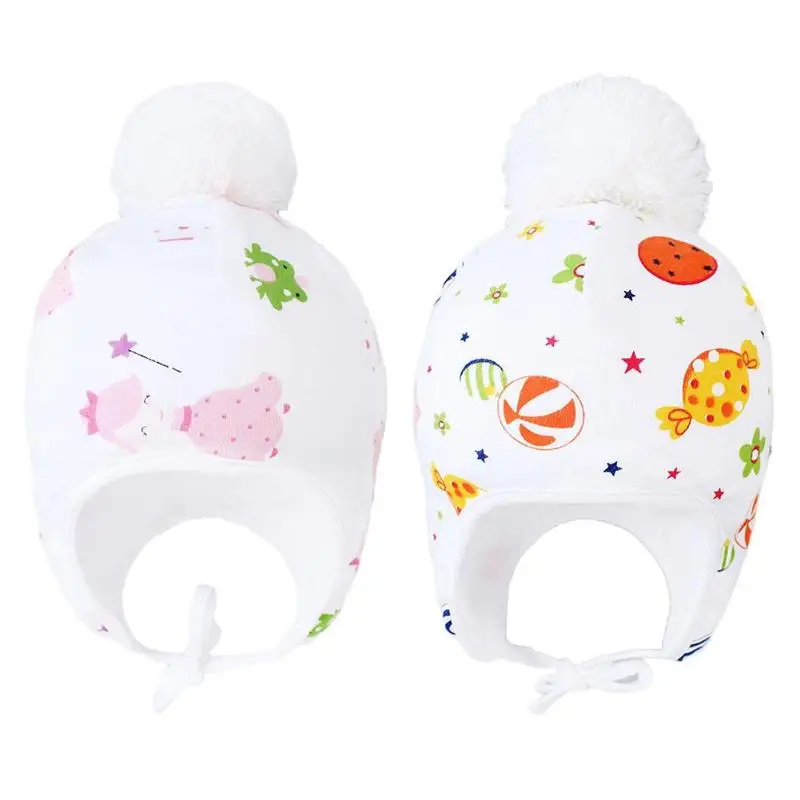 Детская зимняя теплая флисовая шапка для новорожденных с помпоном милая