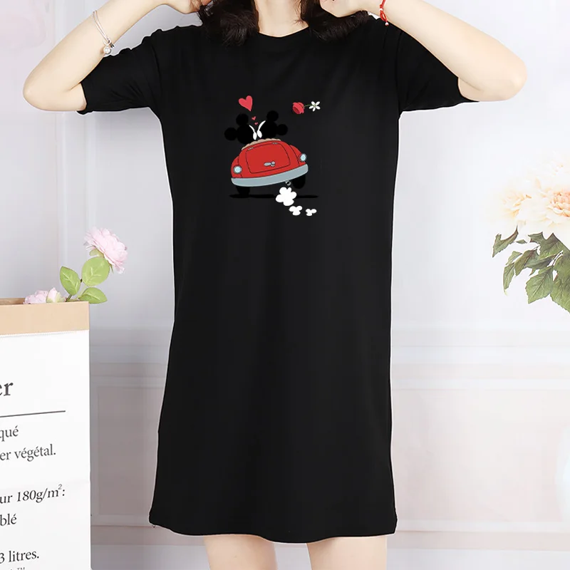 

Cute Dresses Plus Size Women Dress Mickey Print Cartoon Mini Harajuku Short Sleeve Casual Loose Party Femme Streetwear Dress
