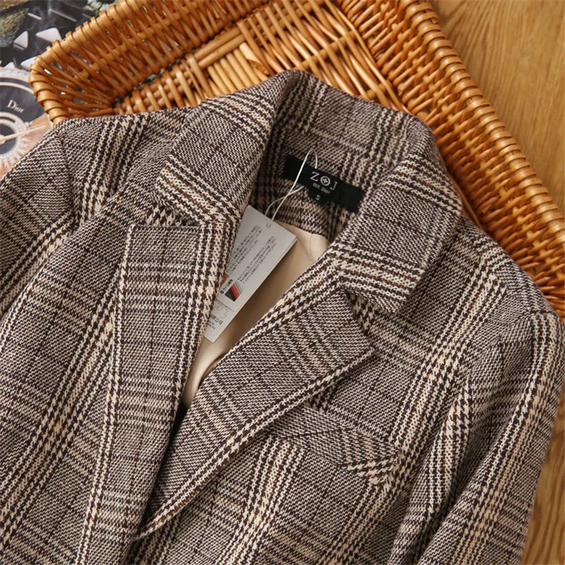 

Temperament Retro Small Suit Autumn And Winter Clothes Fashion Plaid Self-cultivation One-button Suit Jacket Female 2020 NewB254
