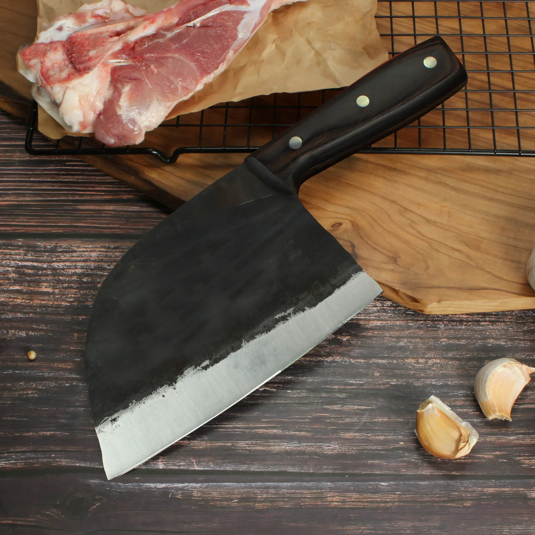 Хит продаж кухонный нож молоток нож-Кливер с деревянной ручкой Pakka и заклепками |