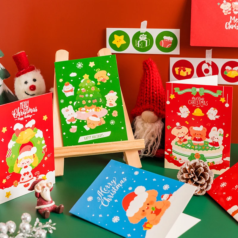 

Подарочный набор карт-конвертов Yoofun для Счастливого Рождества и нового года 2022, милые подарочные карты с медведем для друзей и семьи