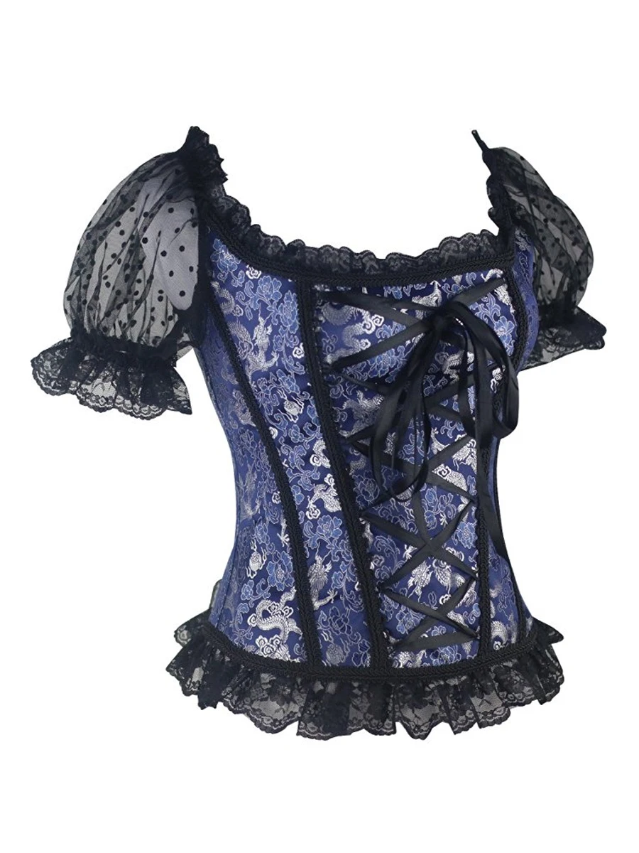 

Women Corsets Vintage Sexy Underwear Sleepwear Gothic Chic Solid Mesh Lace Bodysuit Black Retro Blue Corset Clearance Sale