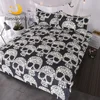 BlessLiving Sugar Skull Bedding Set Skull Flowers Roses Duvet Cover Black White Paradise Bed Sets 3 Piece Gothic Home Textiles 1