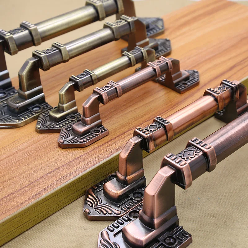 

Antique copper sliding door surface-mounted handle Double-opening wooden door, front door, anti-theft door, punch-free handle