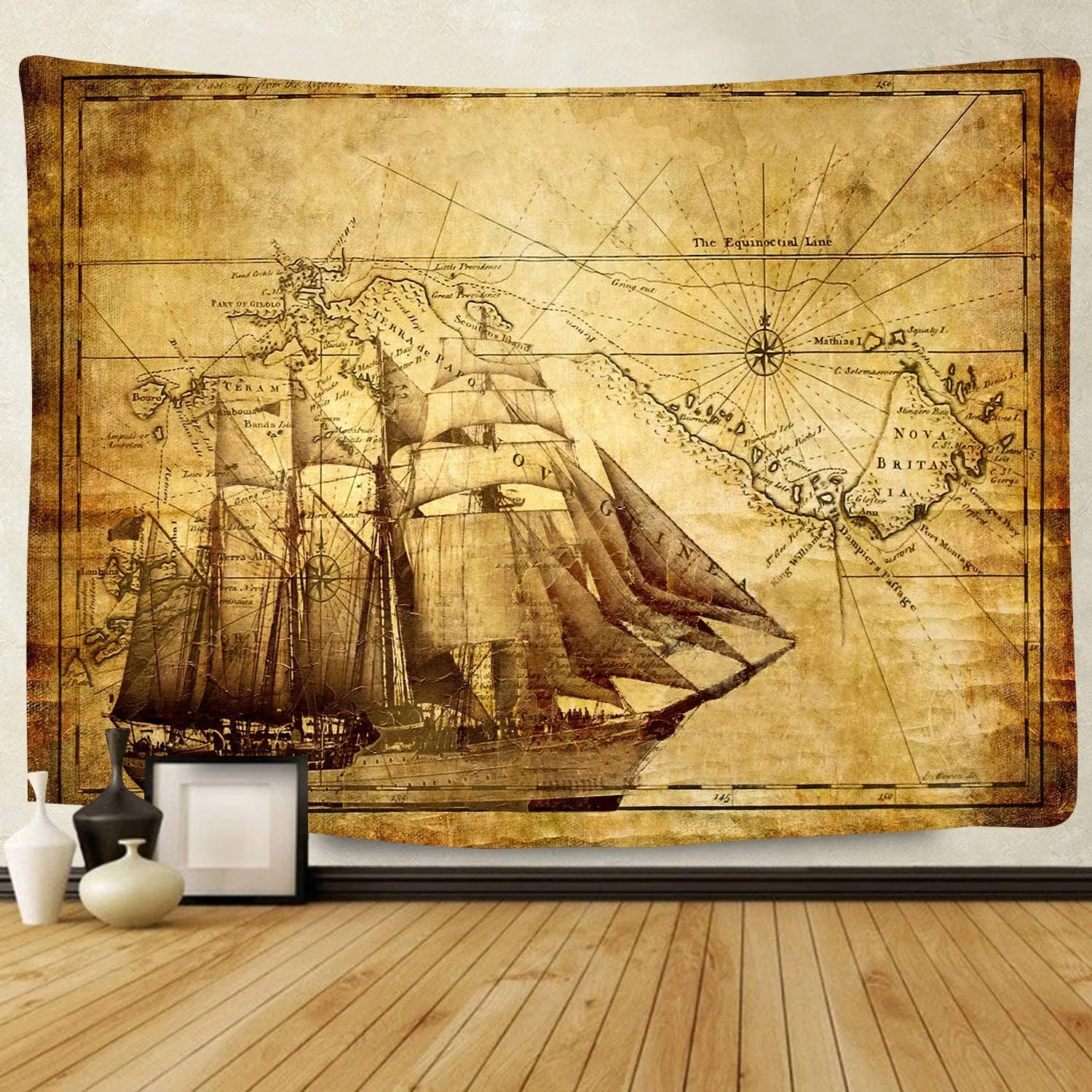 Пиратская Карта сокровищ гобелен с рисунком парусного судна старинный узор