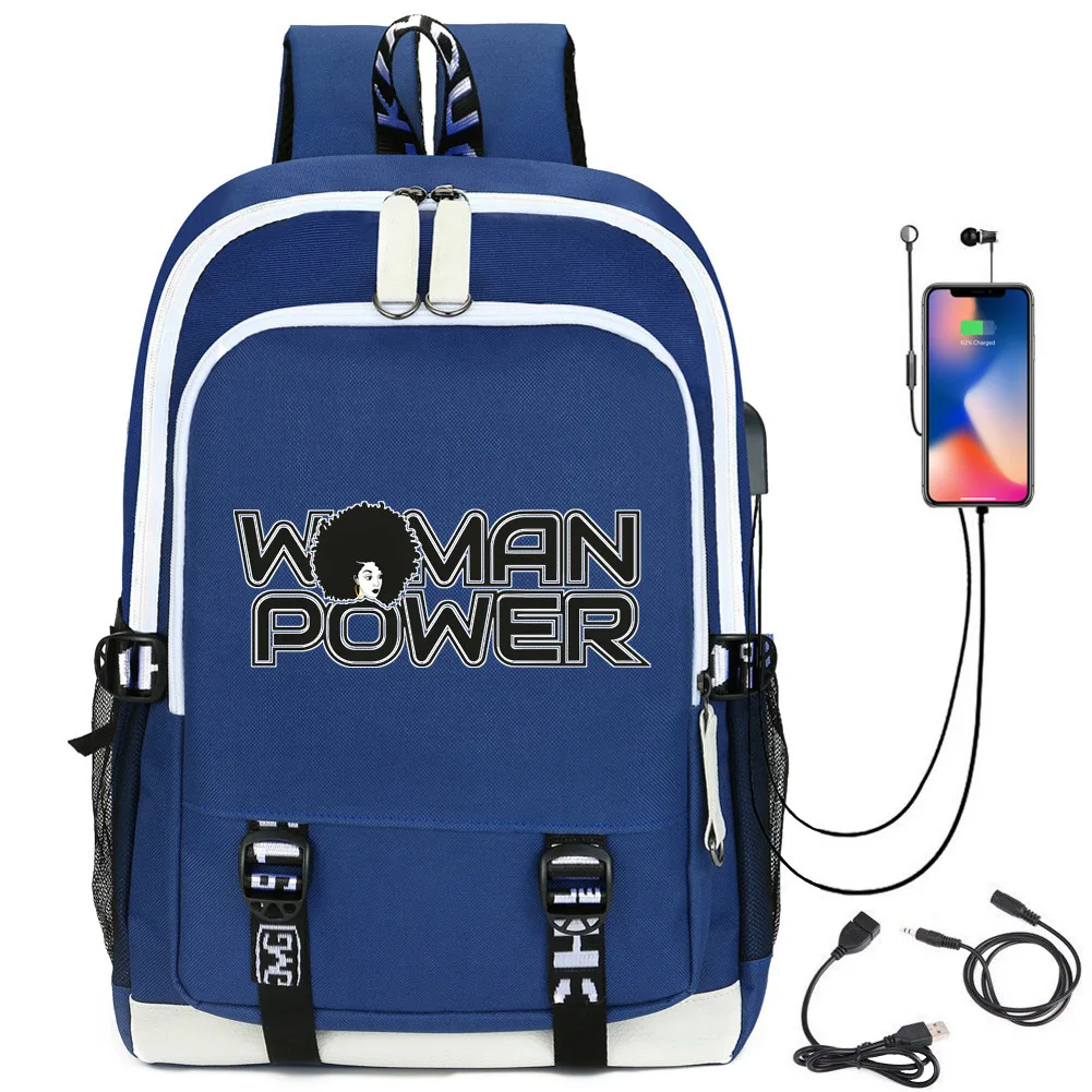 

School Bags For Kids Black Girl Magic Afro Lady Print School Bag Teenagers Book Bag Mochila Casual Backpack With Charging Port