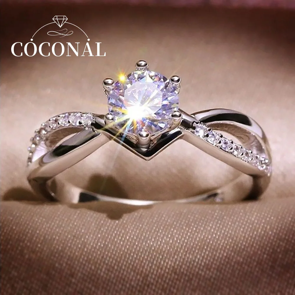 

Sliver Color Sparkling Zircon Rings Wedding Women Bride Wedding Jewelry Fashion Geometric Crystal Luxury Ring Valentine Gift