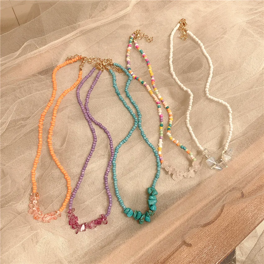 

2022 Fashion Bohemian Colorful Resin Acrylic Irregular Crystal Stone Handmade Beaded Necklace For Women Beach Party Jewelry Gift