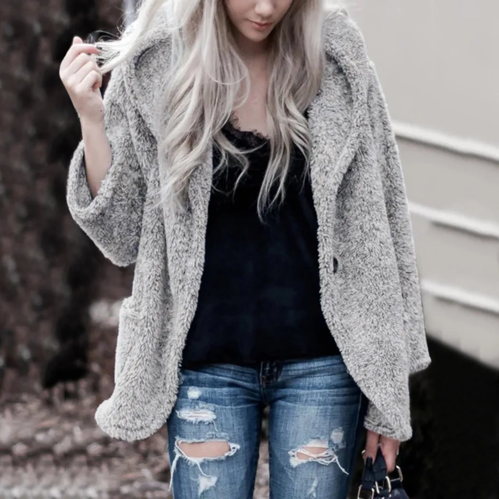 Элегантное пальто с капюшоном из искусственного меха Женская осенне зимняя