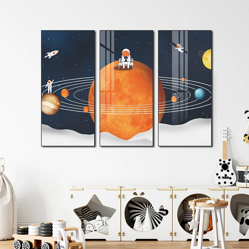 

Cartoon Astronaut Planet Triptych Wall Sticker For Kids Baby Room Home Decoration Bedroom Decor Self-adhesive Stickers Wallpaper
