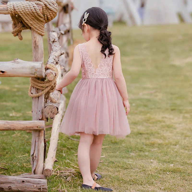 С низким вырезом на спине кружевное свадебное платье для маленьких девочек без