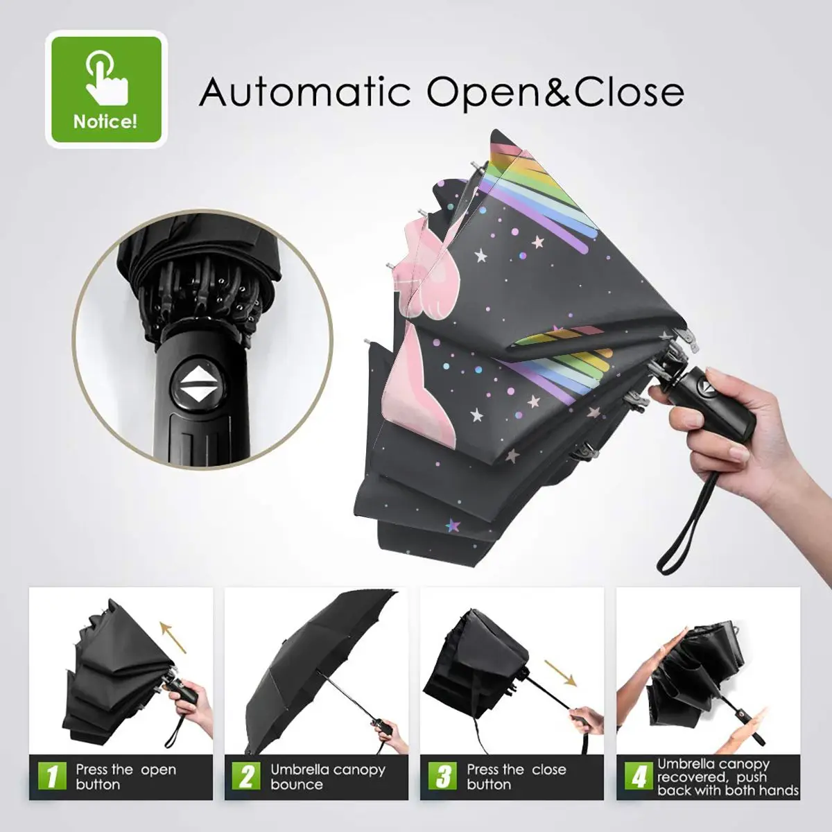Online Ombrello Portatile Pieghevole Antivento Automatico Antivento Unicorno Cartoon Per Uomo Donna