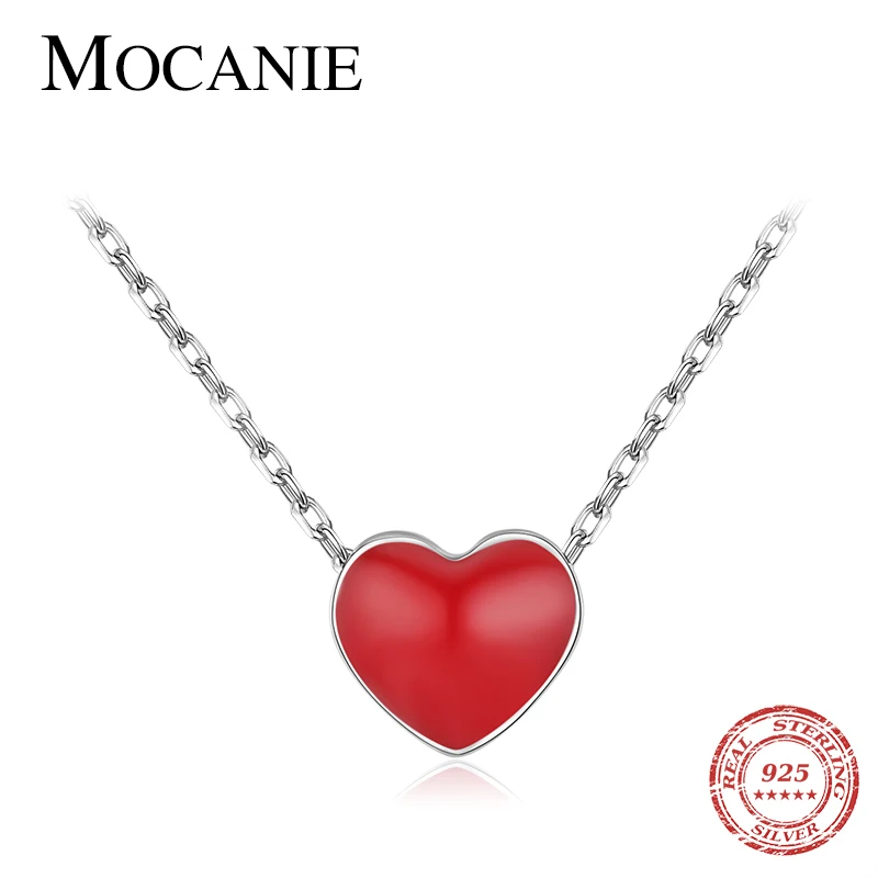 

Mocanie Valentine's Day Lovely Enamel Red Green Pink Heart 925 Sterling Silver Chain Pendant Necklace for Women Original Jewelry