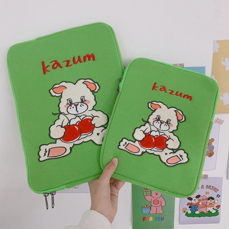 

Cartoon Rabbit 11 13 inch Laptop Sleeve Bag Korean Ins Cherry Embroidery Travel Business Linner Bag Soft Laptop IPad Bags WY302