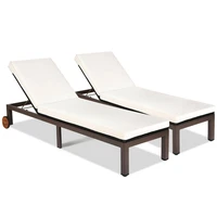 2pcs patio rattan lounge chair chaise recliner back adjustable cushioned wwheels 2hw63222