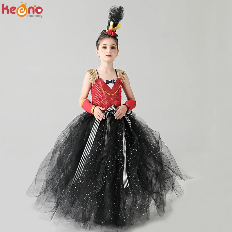 

Full Length Sparkly Ringmaster Inspired Girls Tutu Dress Kids Birthday Party Pageant Halloween Costume Girl Circus Fancy Dress