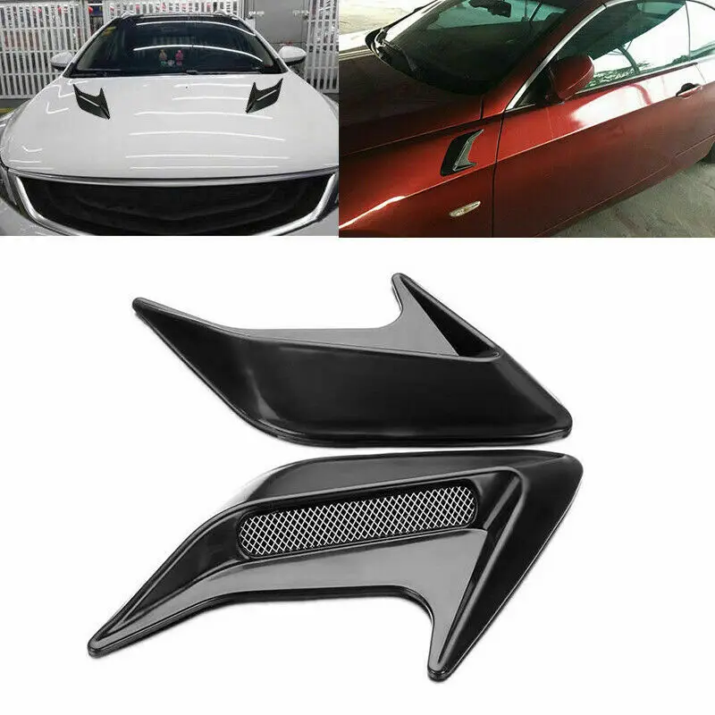

2PCS Car Hood Side Fender Decorative Air Vent Flow Intake Mesh Grille Stickers Cover Black Exterior Door Panels & Frames