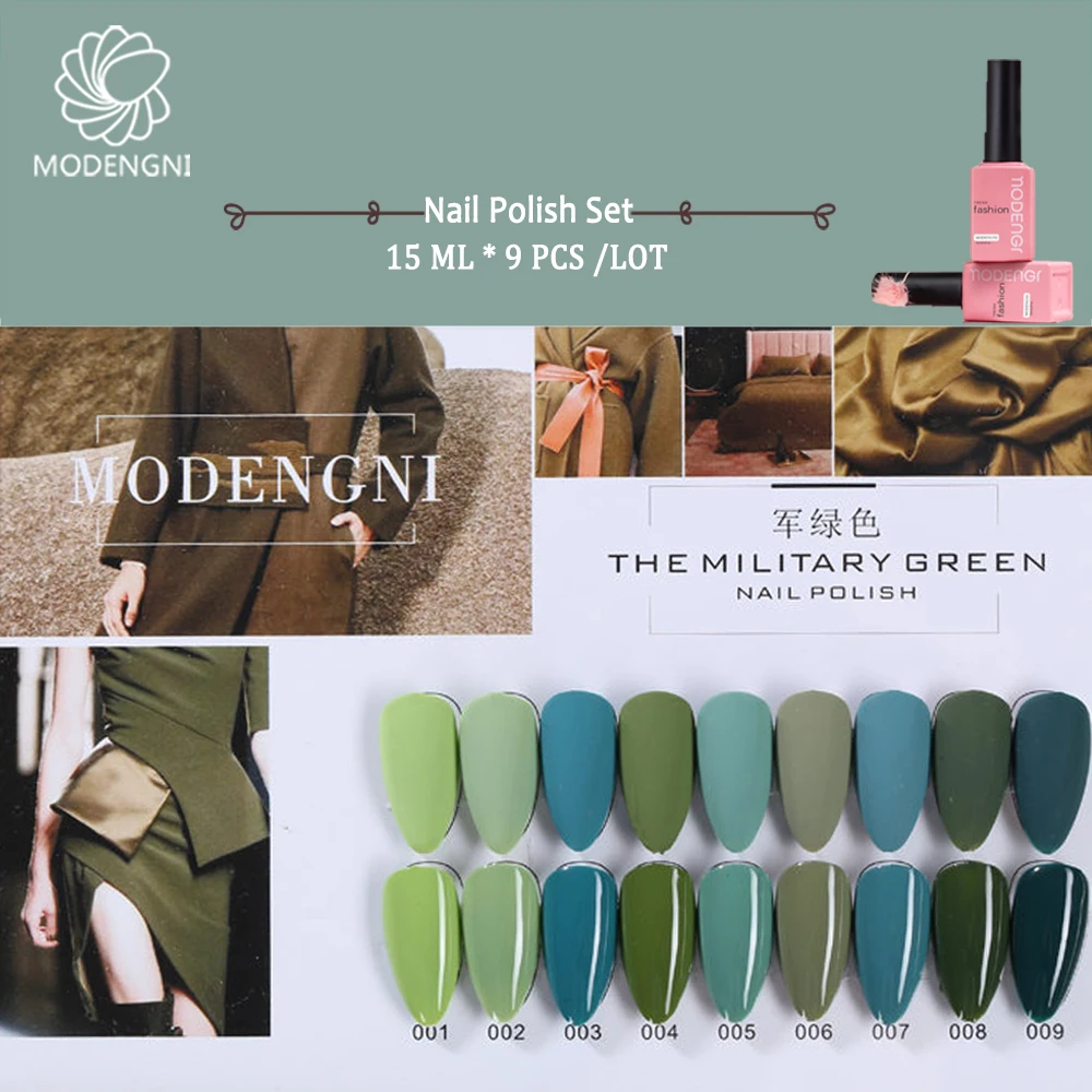 

15ml MODENGNI High Quality Military Green No Wipe Gel Nail Polish Set Soak Off Permanent UV LED Gel Lacquer For Nail Salon