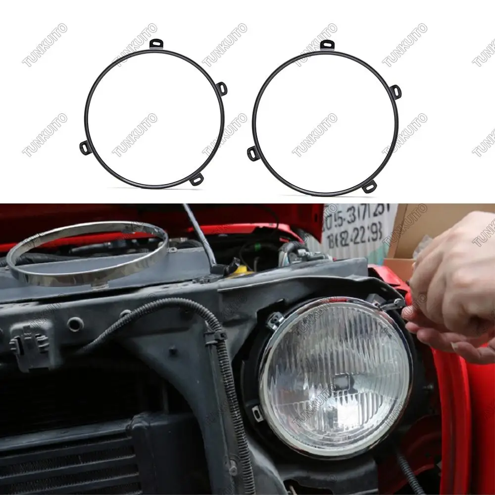 

1 Pair 7" Inch Black Round Headlamp Mounting Ring Trim Bracket For Jeep Wrangler JK TJ Install Support Mount Bracket