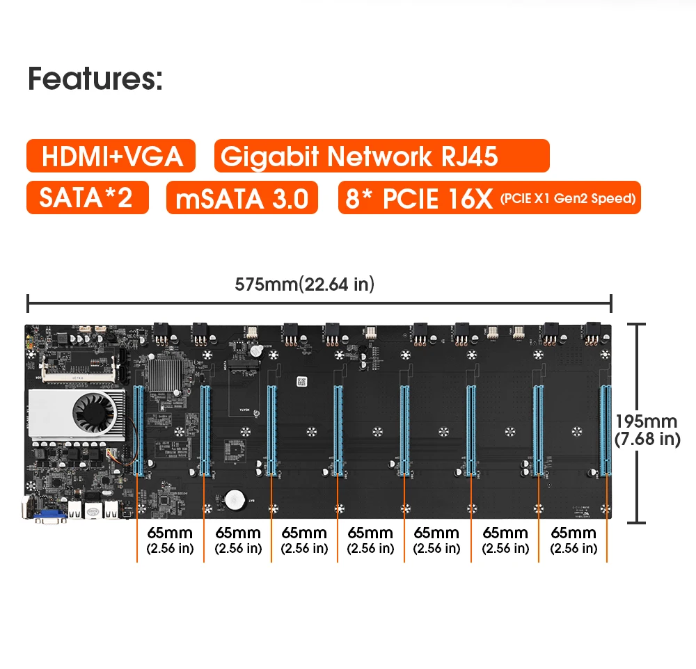 Материнская плата для майнинга BTC D37 S37 T37 8 портов PCIE X16 16X графической карты GPU DDR3 1066