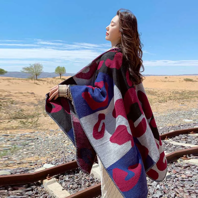 

Women Winter Knitted Cashmere Poncho Capes Shawl Cardigans Sweater Coat Autumn Winter Oversized Reversible Reversed