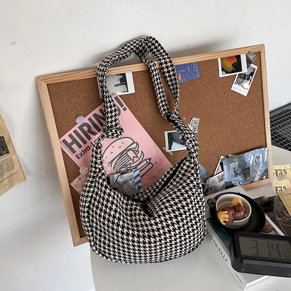 

Women Shoulder Bag Female Plaid Printing Canvas Crossbody Bags Women Retro Messenger Bags Dumpling Fashionable Decor