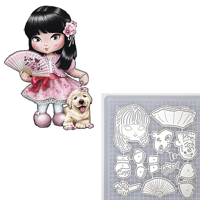 Lovely Dog Cat Girl Metal Cutting Dies Animal With Big Eyes Doll Stencil Embossing DIY Scrapbooking |