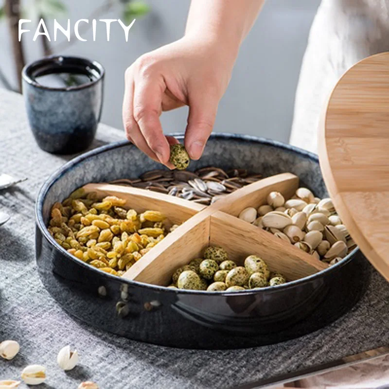 

FANCITY New Year's candy box fruit plate Nordic ceramic light luxury nut plate snack plate simple coffee table dried fruit