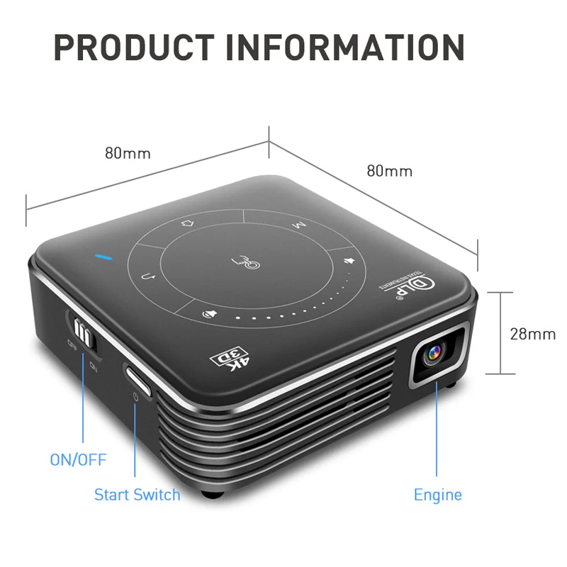 WZATCO T11 DLP 3D проектор карманный мини HD Android 9 0 для Full 1080P MAX 4K WIFI мобильный