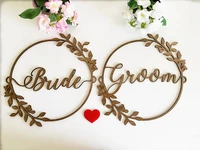 bride and groom chair signs for weddings laurel wreath circle hexagon large calligraphy sign boho wood hanging sign laser cut