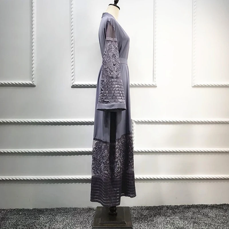 Размера плюс бархатная кружевная сетчатая кимоно Mujer длинная Abaya Дубай Бохо