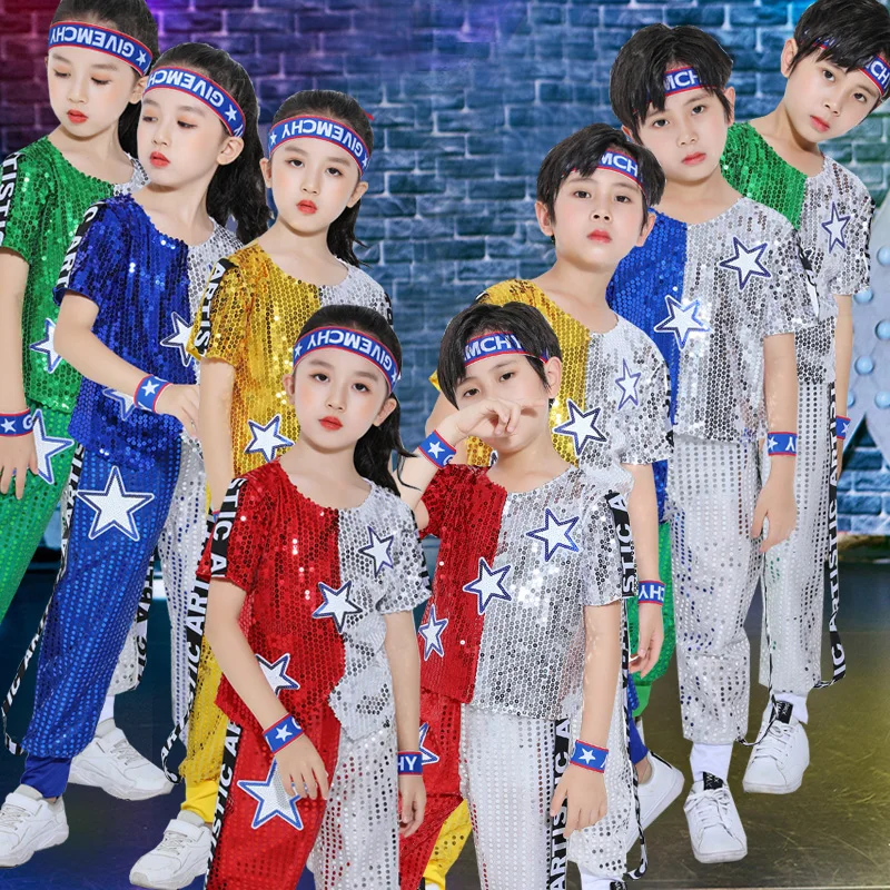 

Bazzery Children's Hip Hop Costumes Hiphop Style Boys Girls Tide Jazz Dance Clothes Loose Stitching Stars Street Dance Suits