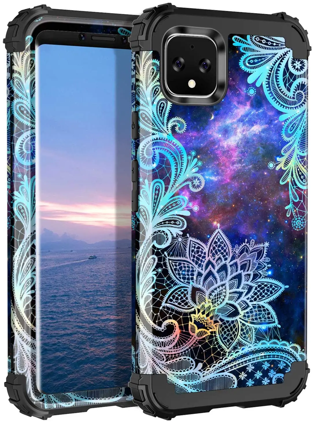 

Casetego Compatible with Google Pixel 4 XL Case,Floral Three Layer Heavy Duty Hybrid Sturdy Shockproof Full Body Protective
