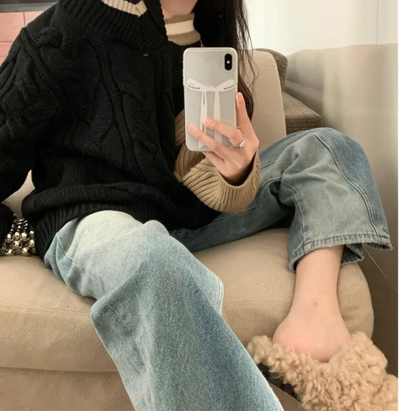 Женский свободный свитер шикарный пуловер с лямками на плечах Осень-зима 2021 |