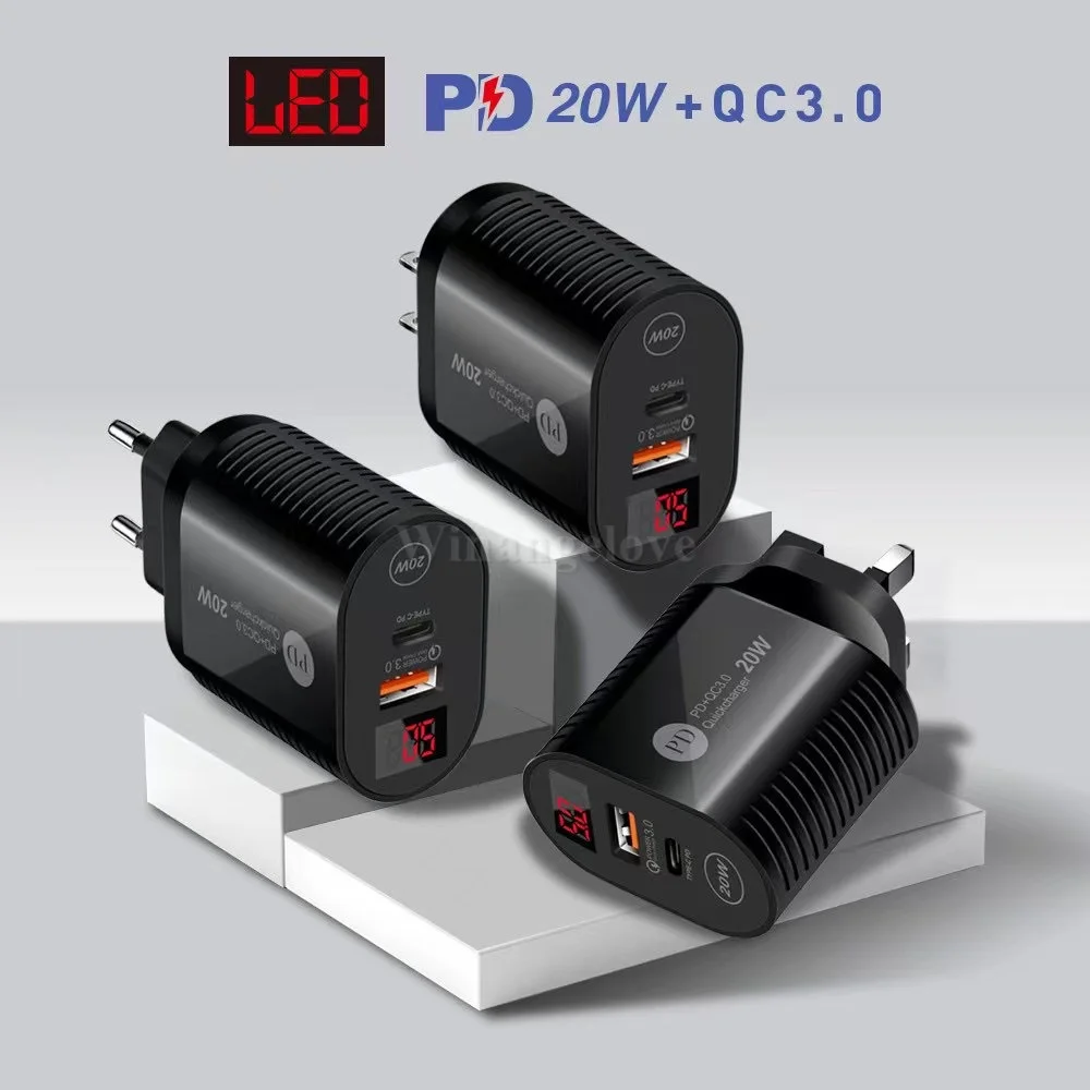 Зарядное устройство сетевое со светодиодным дисплеем 20 Вт 100 QC | Мобильные