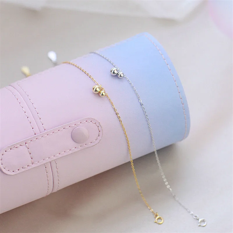 Женский ножной браслет Flyleaf ювелирный из серебра 925 пробы с золотыми бусинами и