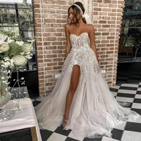 2021 sexy beach wedding dresses elegant lace boho wedding gowns strapless sleeveless high split princess marriage gowns