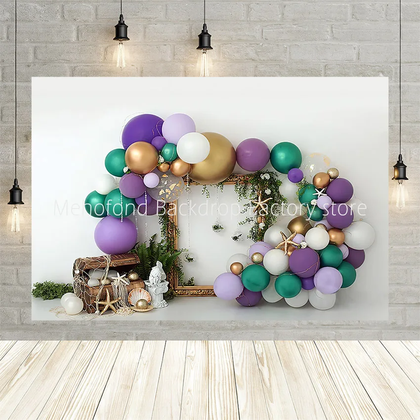 

Фон Mehofond для детской вечевечерние НКИ на день рождения с зелеными фиолетовыми воздушными шарами и жемчужинами, Декор, фон для фотосъемки, фотостудия, баннер, фотозона
