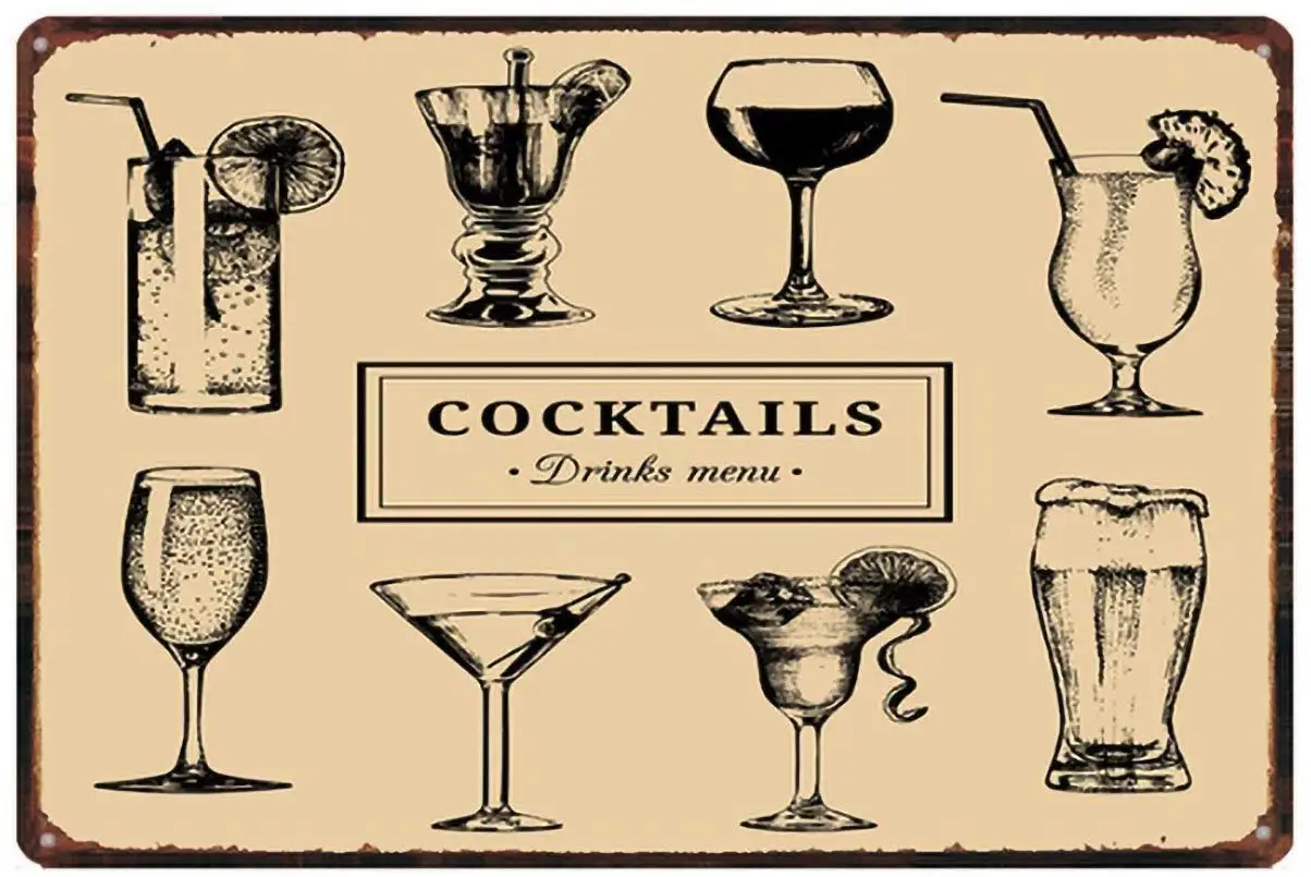 

Cocktails Drinks menu Decoration Iron Painting Metal DecorativeTin Sign
