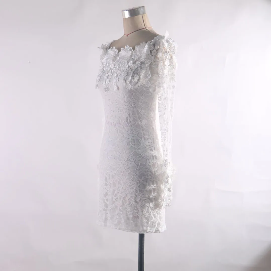 Короткое платье для выпускного вечера с вырезом лодочкой и длинными рукавами