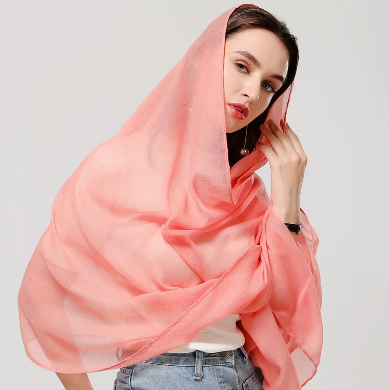 

Summer Plain Bubble Cotton Scarf for Women Soft Hijab Solid Pashmina Foulard Shawls Wraps Winter Scarves Stole 2020 New
