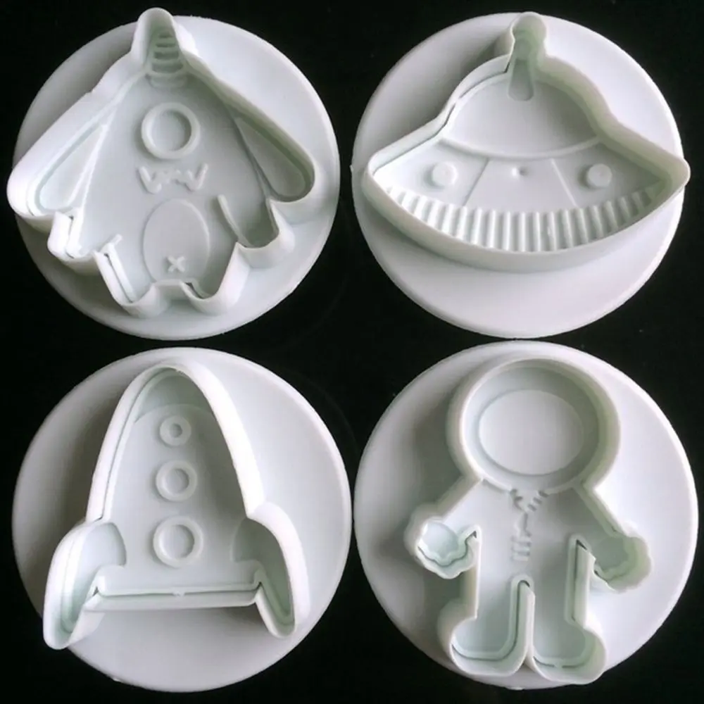

New 4 Pcs/set Plastic Outer Space Shape Embossing Mould Cookie Cake Bread chocolate Cutter Mold Fondant Cake Decorating Tool