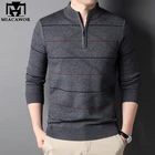 Свитер мужской шерстяной на молнии, зимний, теплый, полосатый