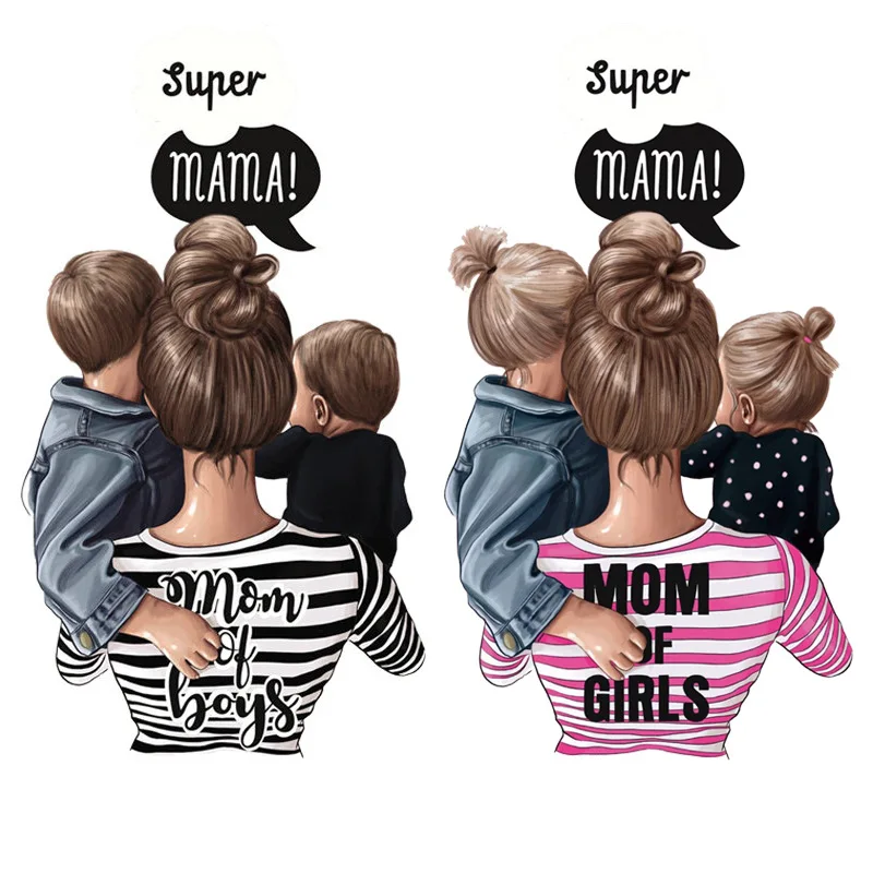

Super Mom of Boys Sticker Baby Patches Thermal Iron-on Transfers for Clothing Thermoadhesive Patch on Clothes Diy Girl Applique