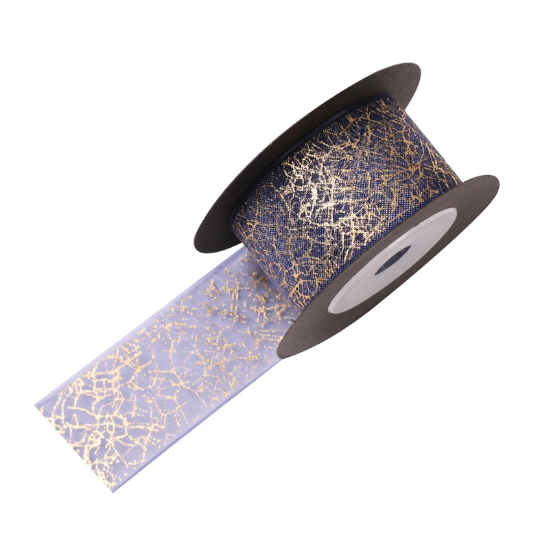 10 ярдов 25 мм органза золотой штамп Лента шифон Снежная пряжа Подарочная Упаковка