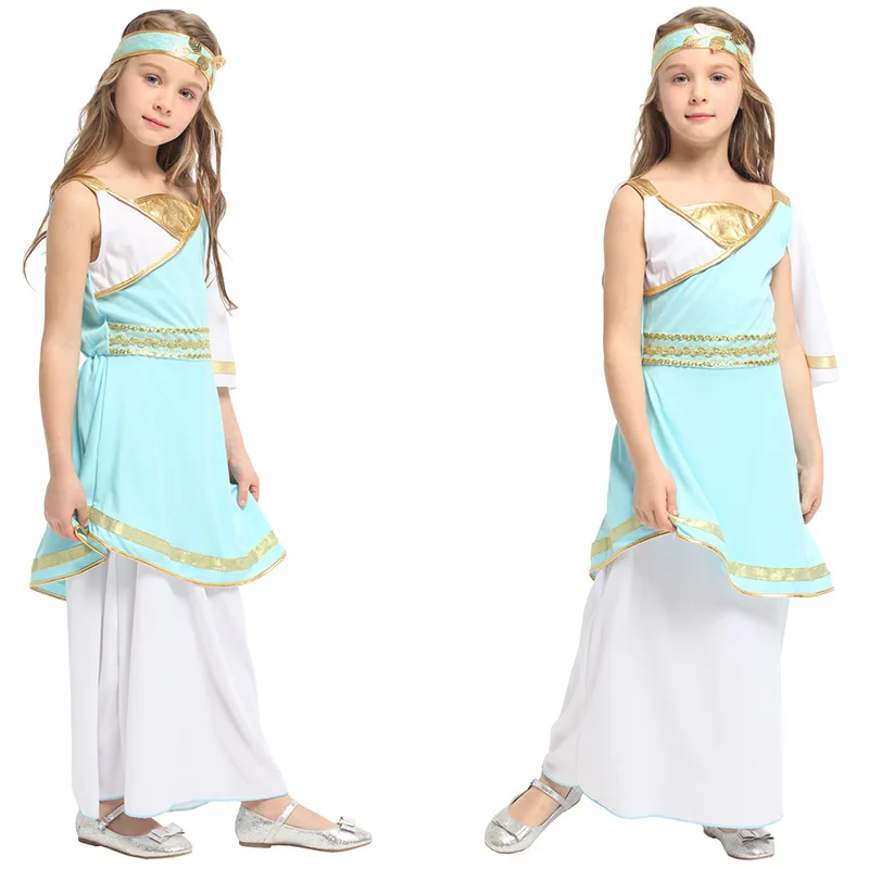 

Kids Girls Arab Princess Lamp Blue Dresses Outfit Halloween Cosplay Costumes Masquerade Carnival Party Role Play Dress Up Suit