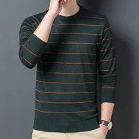 spring and autumn mens long sleeved sweater stripe round neck thin sweater fashion casual mens bottomed shirt mens clothes